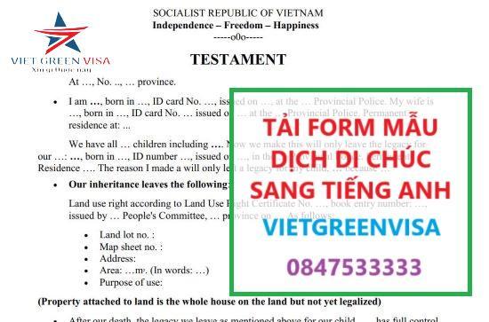 Mẫu dịch di chúc sang Tiếng Anh