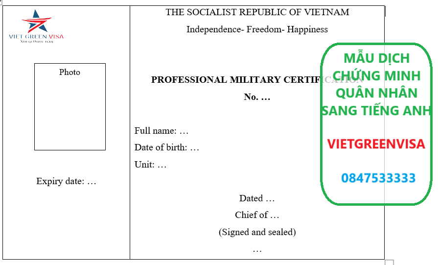 Mẫu dịch chứng minh quân nhân sang tiêng Anh