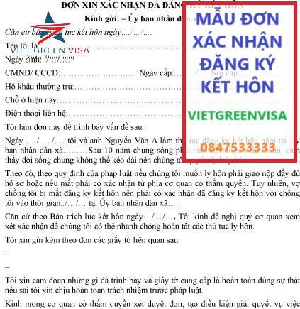 Mẫu dịch giấy chứng nhận kết hôn sang tiếng Anh, Viet Green visa