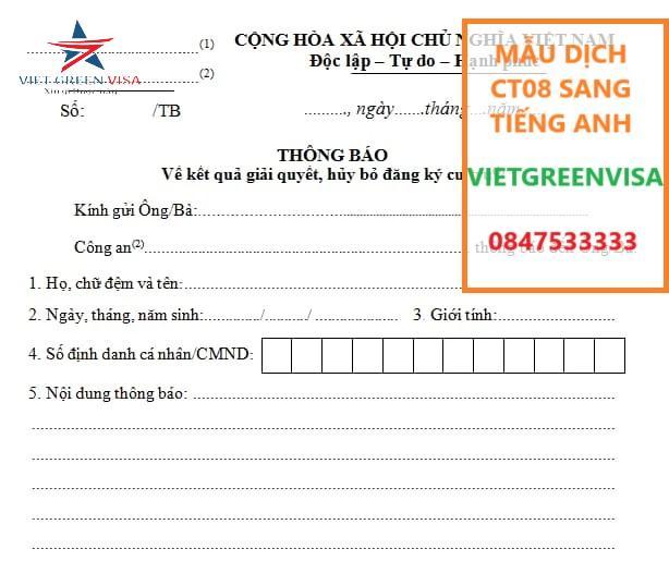 Mẫu CT08, Viet Green visa