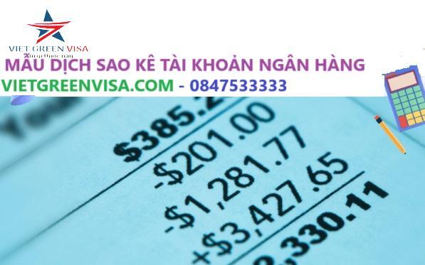 Mẫu dịch sao kê tài khoản ngân hàng sang tiếng Anh