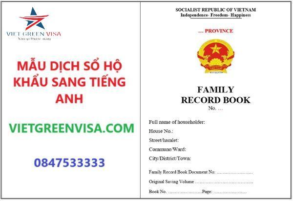 Mẫu dịch sổ hộ khẩu sang tiếng Anh để xin Visa