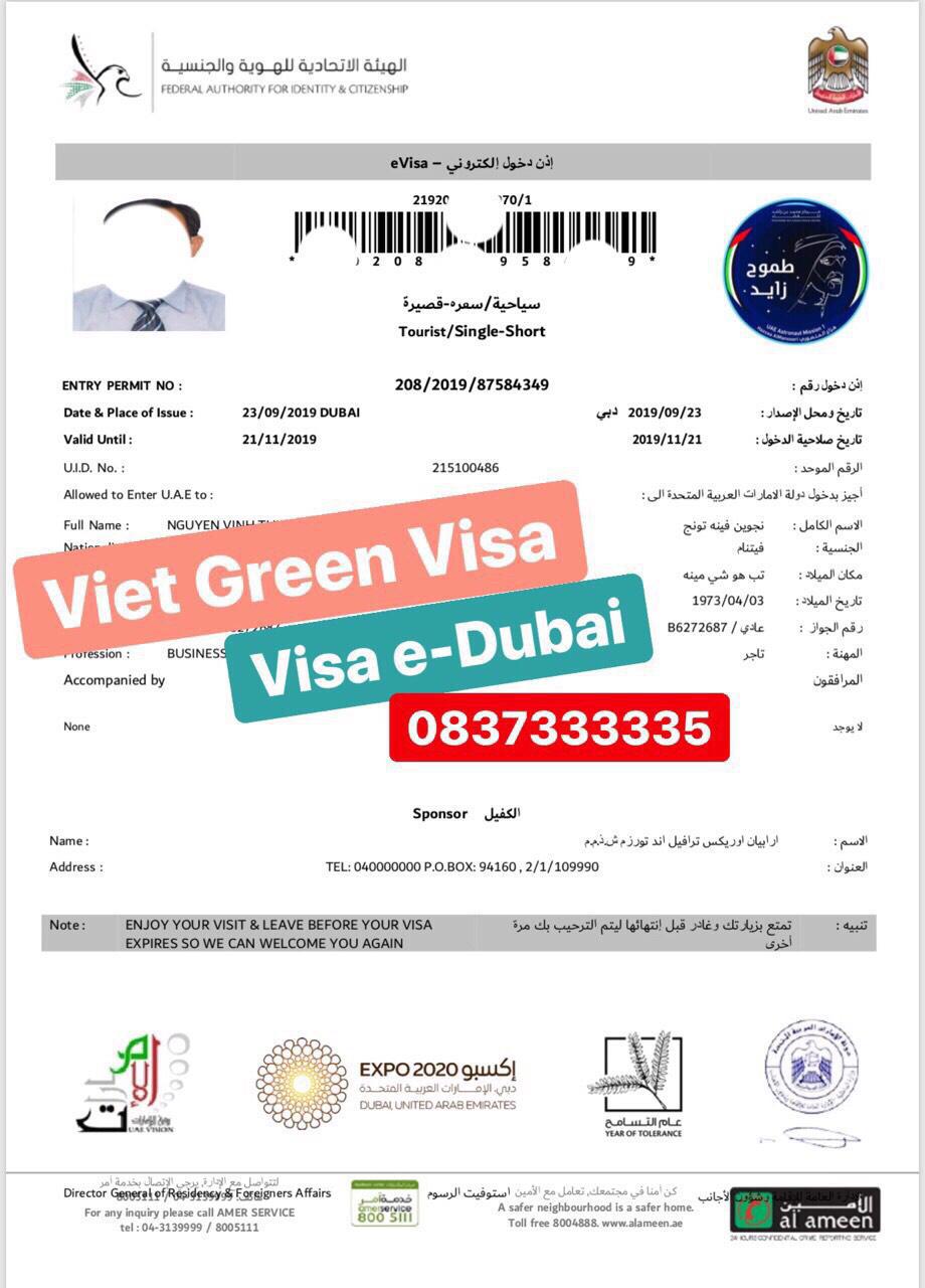 Visa Dubai lưu trú 30 ngày tại Hà Nội, Hồ Chí Minh