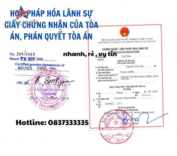 Hợp pháp hoá lãnh sự giấy chứng nhận của tòa án, phán quyết tư pháp  