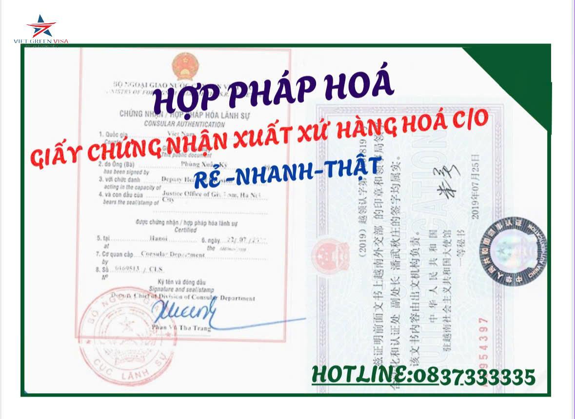 Hợp pháp hóa lãnh sự giấy chứng nhận xuất xứ hàng hóa C/O