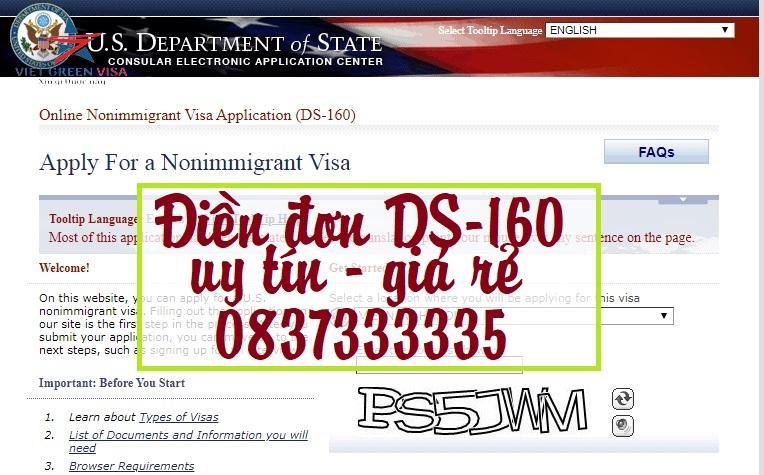 Dịch vụ điền mẫu đơn xin visa Mỹ DS-160