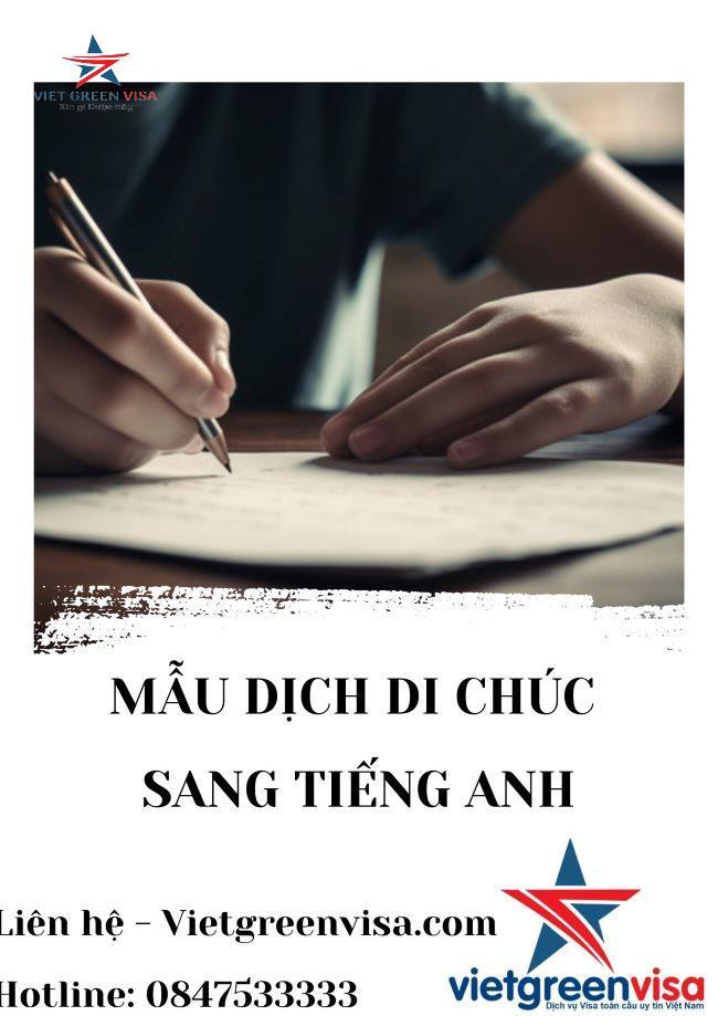 Viet Green Visa, Mẫu dịch di chúc sang tiếng Anh, dịch di chúc sang tiếng Anh